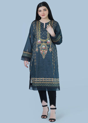 Charcoal Glint Printed Lawn Shirt