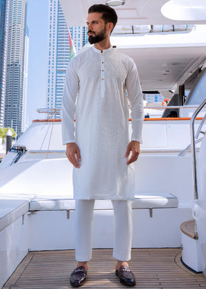 EMBROIDERED-LUXURY OFF WHITE KURTA PAJAMA