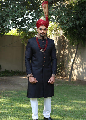 Groom Black Sherwani OC-40