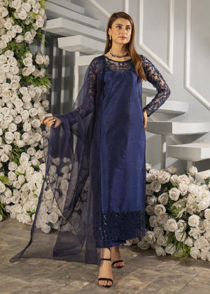 Navy Blue Embroidered 3pc Suit