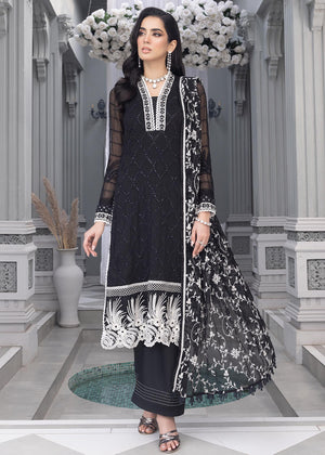 Merakish - Raven Black - Embroidered Chiffon Unstitched 3Pc Suit