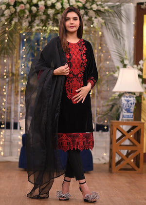 2 Piece Black Velvet Embroidery Nida Yasir Dress (Cc 402)