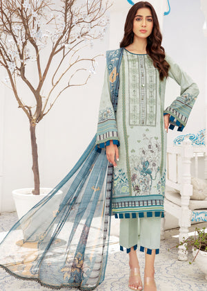 U-22 : Unstitched Emb & Printed Lawn 3pc