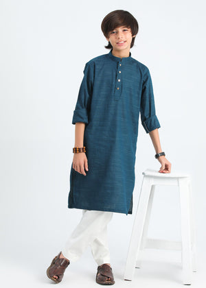 Blue Textured Soft Cotton Kurta Trouser - 2PC - Kids