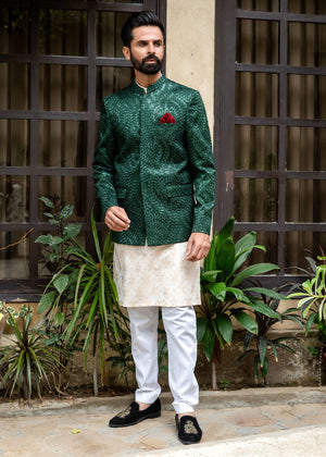 ER 2096 Green Bandh Gala Wedding Prince Coat