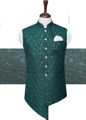 Green Angrakha Mehndi Waist Coat OC-12