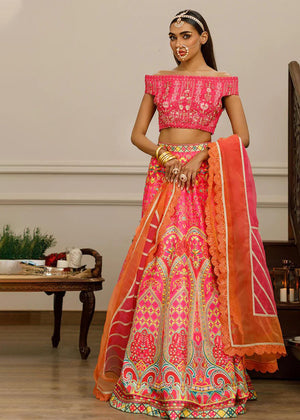 Embroidered Blouse With Printed Lehenga - 8394