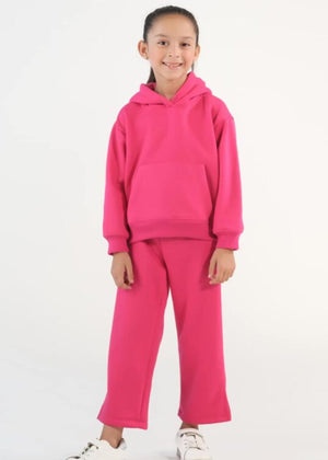 Hoodie With Slit Open Flared Pants – Hot Pink