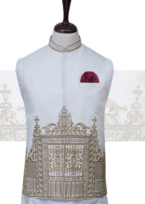 Groom White Golden Waist Coat OC-10