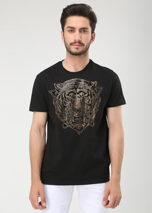 Rhinestones Tiger T-shirt-Black