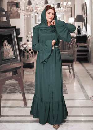 Emerald Green pleated maxi abaya.