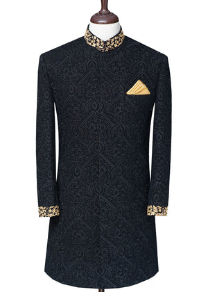 Groom Black Luxury Cross Design Sherwani OC-17