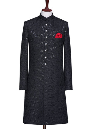 Groom Luxury Black Sequence Sherwani OC-21