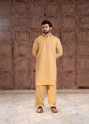 Camel Shalwar Kameez in Collar