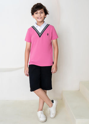 Boys Twill Collar V Neck Polo