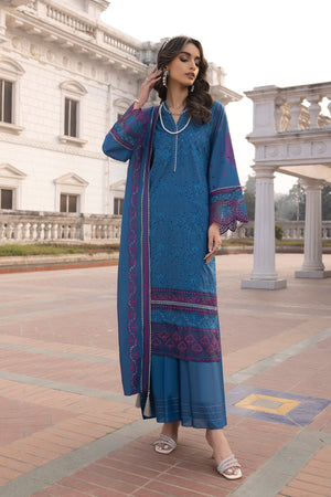 03 Piece Unstitched Embroidered Lawn With Embroidered Lawn dupatta