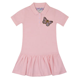 Girls Pink Butterfly Polo Dress