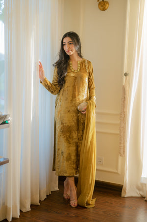 Goldish mustard velvet fit