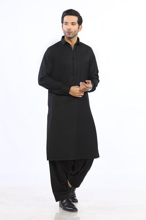 Black Blended Casual Shalwar Kameez For Men