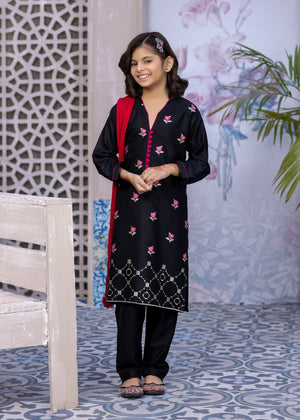 3 PIECE-BLACK DHANAK EMBROIDERED SUIT