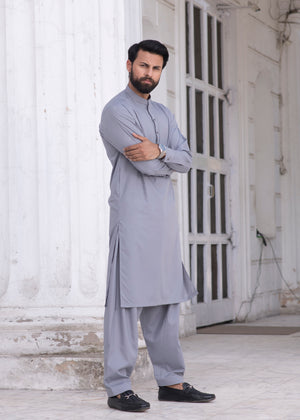 Light Grey- Shalwar Kameez -Ban collar