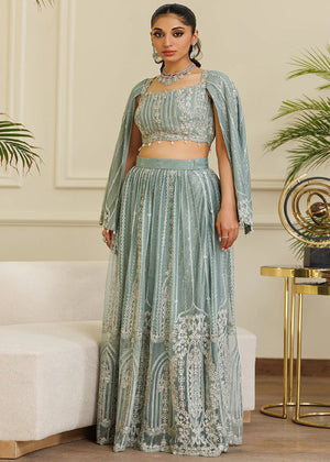 Net Embroidered Blouse With Lehenga - 8712