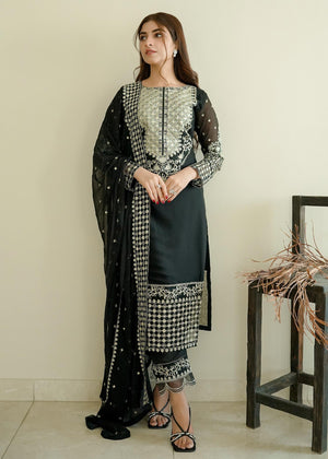 Charcoal Black - Merakish Embroidered Chiffon Unstitched 3Pc Suit