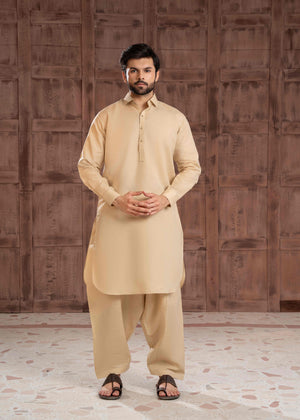 Skin Gold Shalwar Kameez in Collar