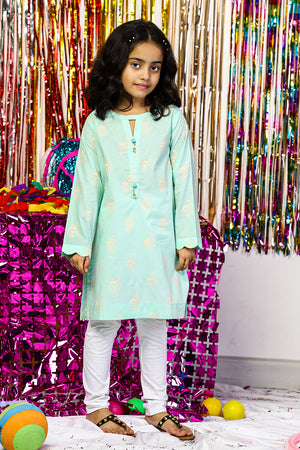 Sea Green Printed Cambric Kurti