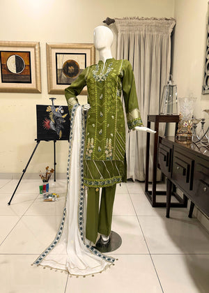 Mehndi Green Chikankari 3pc Suit