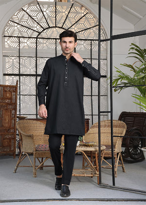 Black emb mens kurta pants