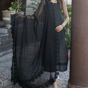 Black Chiffon Dupatta with Lacework