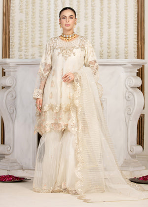 THREE PIECE STITCHED FROCK AND GHARARA OUTFIT