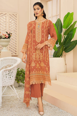 T-23 : Unstitched Embroidered Slub Karandi 3PC