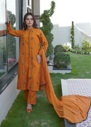 3PC MULTI EMBROIDERED LAWN WITH CRINKLE CHIFFON PK DUPATTA EMB-R24-0001