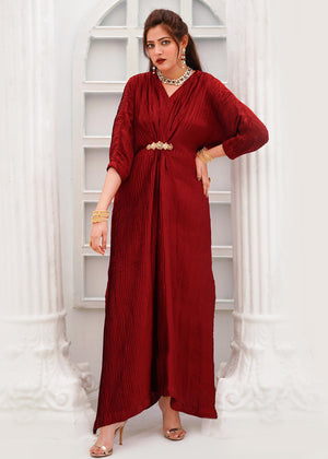 Maroon Pleat Kaftan