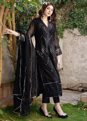 Merakish - Black – Embroidered Chiffon Unstitched 3Pc Suit