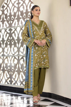 3PC Embroidered Unstitched Linen Suit KLE-2966