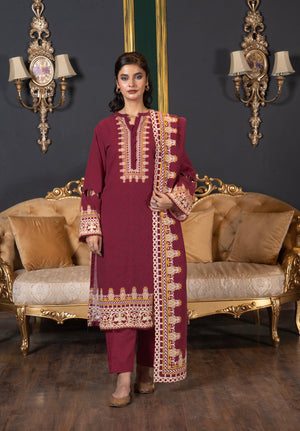 3PC Printed Unstitched Khaddar Suit KKH-2936