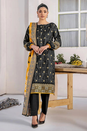 3PC Printed Unstitched Lawn Suit KLA-2709 Black