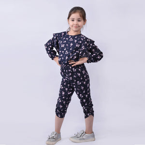 Girls Printed Black Jumpsuit