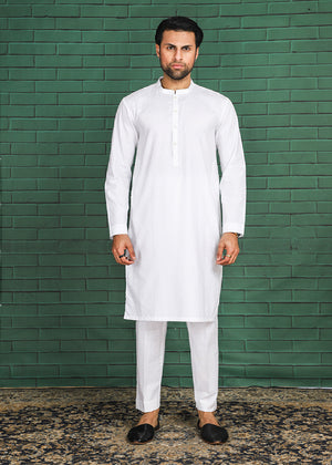 WHITE SELF COTTON KURTA