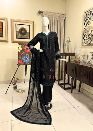 Black Chikankari 3pc Suit