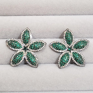 Micro pave cubic zirconia flower earrings-luxury-023