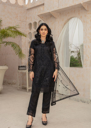 BLACK BEAUTY - 3 PC EMBROIDERED NET