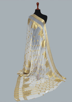 Pure Bemberg Crinkle Jacquard Dupatta-MDWH0001198