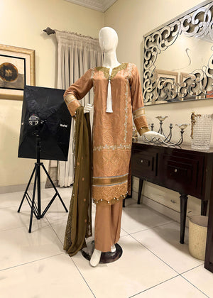 Camel Brown Chikankari 3pc Suit