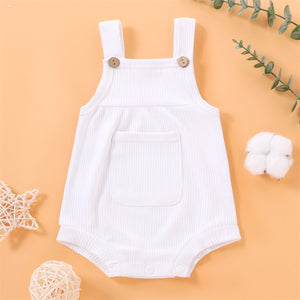 Ribbed Solid Pocket Decor Sleeveless Baby Romper