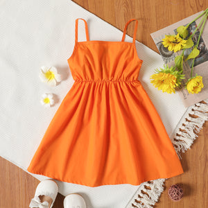 Toddler Girl Bowknot Design Orange/ Floral Print Cami Dress