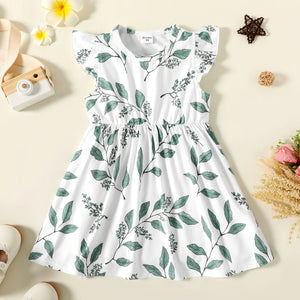 Toddler Girl Floral Leaf Print Flutter-sleeve Dress